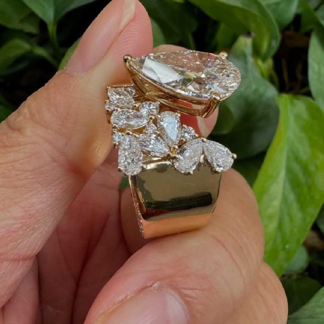 Luxury Cluster 5Ct Pear Cut VVS1 Moissanite Open Wide Rings