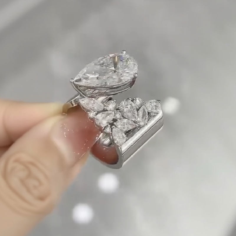 Luxury Cluster 5Ct Pear Cut VVS1 Moissanite Open Wide Rings