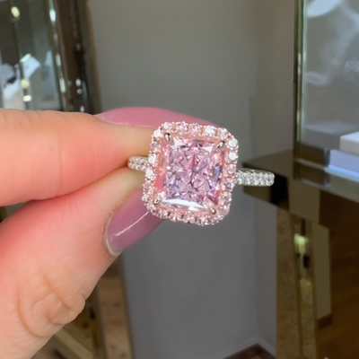 3.05CT Cushion Cut Pink Diamond Halo  Engagement Ring