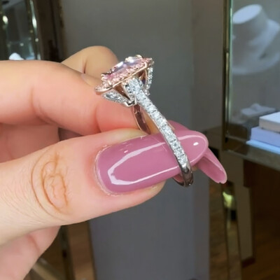 3.05CT Cushion Cut Pink Diamond Halo  Engagement Ring