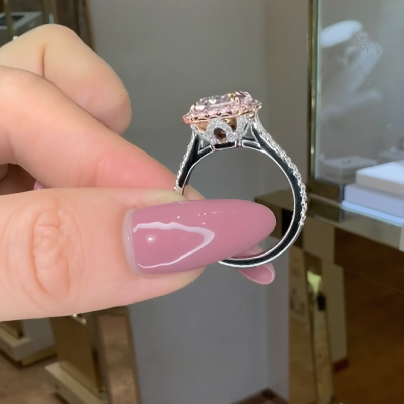 3.05CT Cushion Cut Pink Diamond Halo Engagement Ring 3.05CT Cushion Cut Pink Diamond Halo Engagement Ring