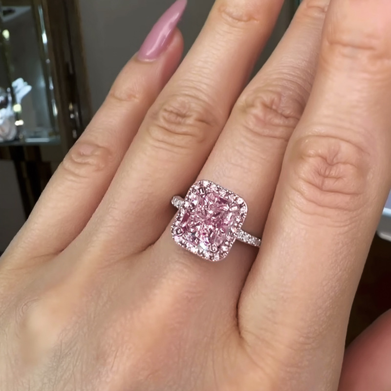 3.05CT Cushion Cut Pink Diamond Halo Engagement Ring 3.05CT Cushion Cut Pink Diamond Halo Engagement Ring