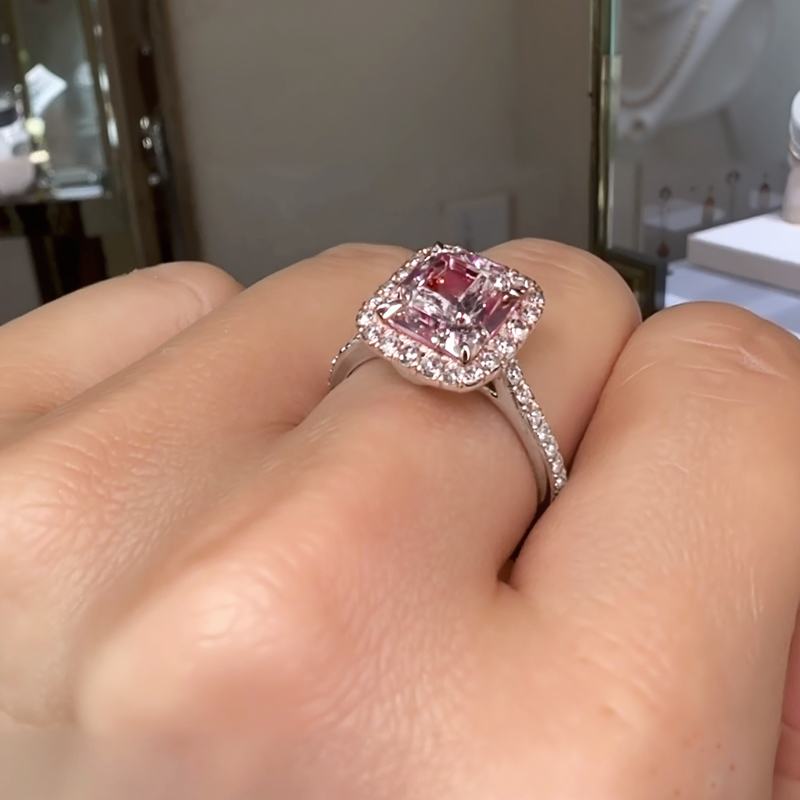 3.05CT Cushion Cut Pink Diamond Halo Engagement Ring 3.05CT Cushion Cut Pink Diamond Halo Engagement Ring