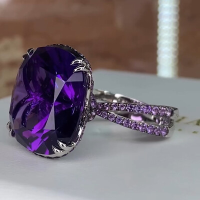 4.95CT Cushion Cut Purple Diamond Engagement Ring with Pear Cut Pendent