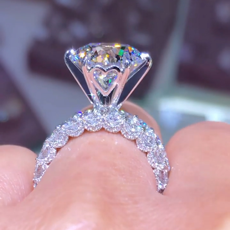 8.5CT Round Cut VVS Moissanite Six Prongs Engagement Ring Set