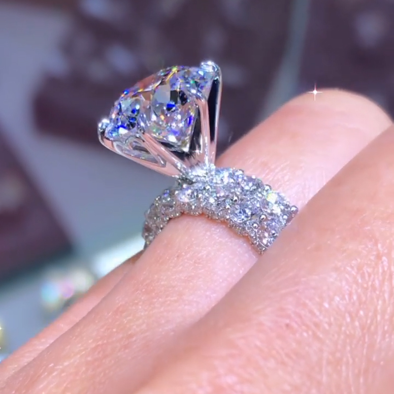 8.5CT Round Cut VVS Moissanite Six Prongs Engagement Ring Set