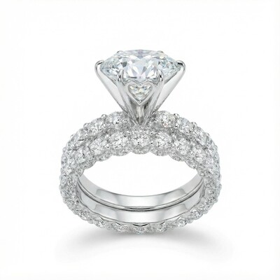 8.5CT Round Cut VVS Moissanite Six Prongs Engagement Ring Set 8.5CT Round Cut VVS Moissanite Six Prongs Engagement Ring Set