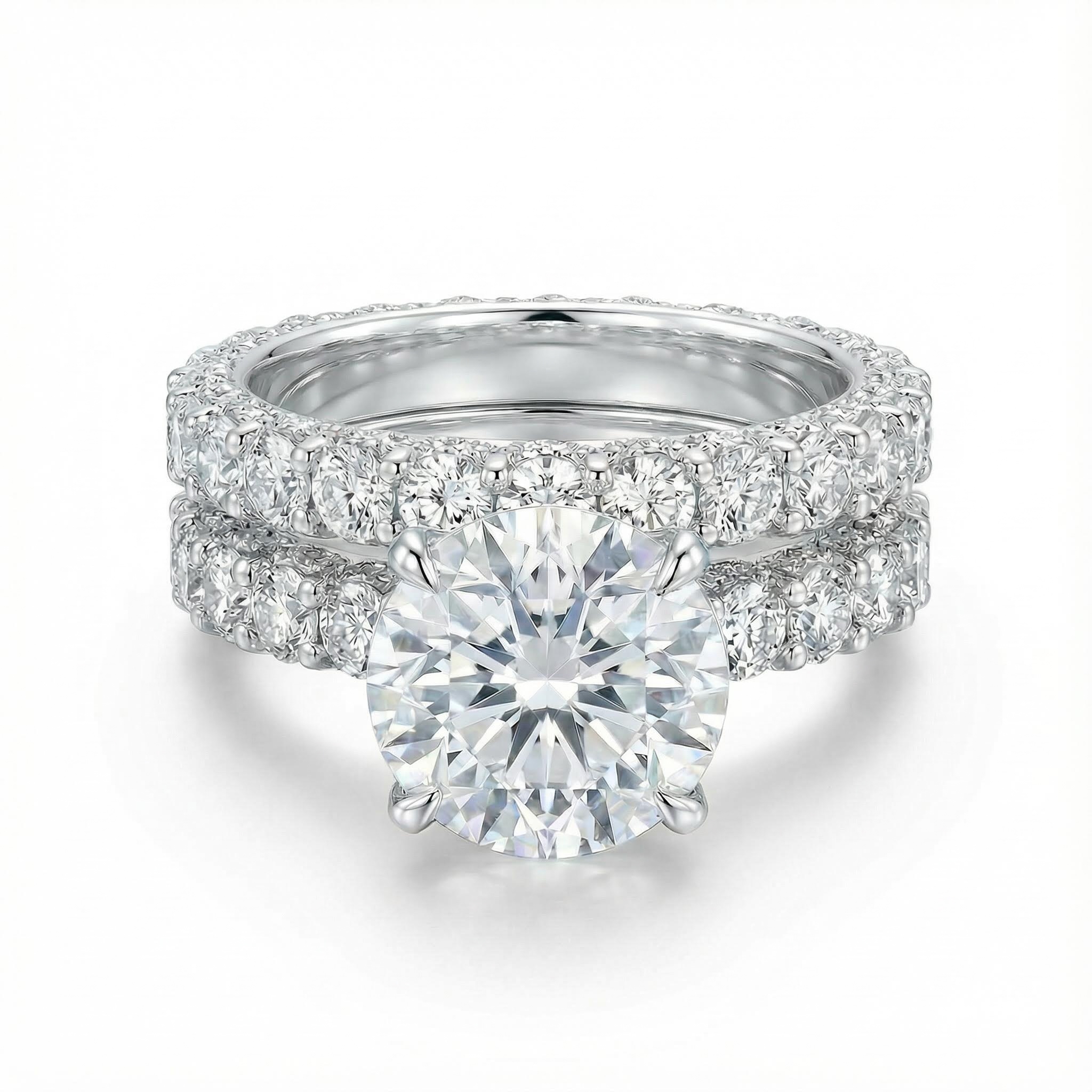 8.5CT Round Cut VVS Moissanite Six Prongs Engagement Ring Set 8.5CT Round Cut VVS Moissanite Six Prongs Engagement Ring Set