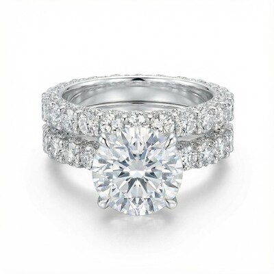 8.5CT Round Cut VVS Moissanite Six Prongs Engagement Ring Set