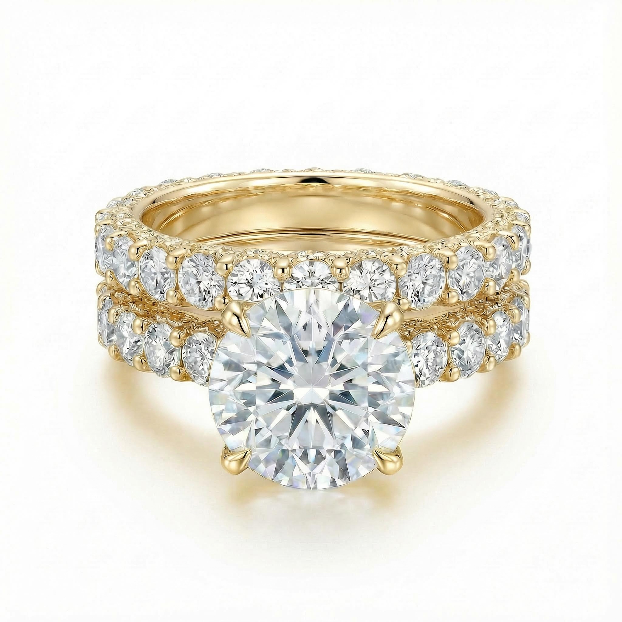 8.5CT Round Cut VVS Moissanite Six Prongs Engagement Ring Set 8.5CT Round Cut VVS Moissanite Six Prongs Engagement Ring Set