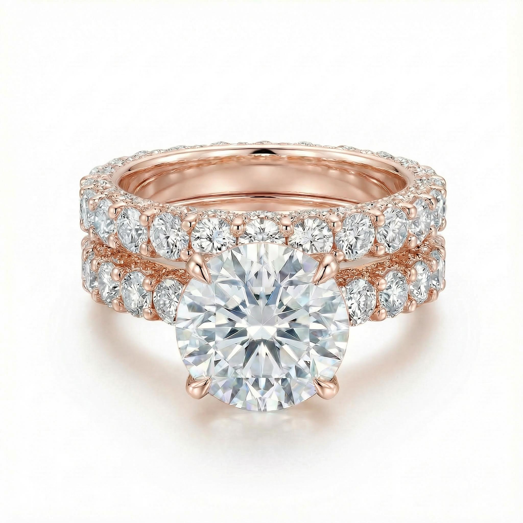 8.5CT Round Cut VVS Moissanite Six Prongs Engagement Ring Set 8.5CT Round Cut VVS Moissanite Six Prongs Engagement Ring Set