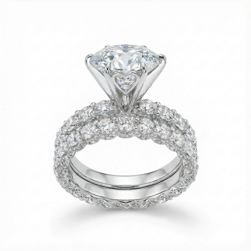 8.5CT Round Cut VVS Moissanite Six Prongs Engagement Ring Set 8.5CT Round Cut VVS Moissanite Six Prongs Engagement Ring Set