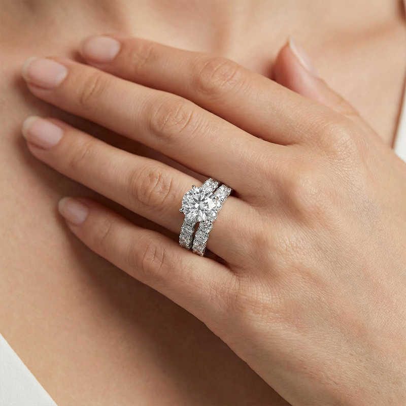 8.5CT Round Cut VVS Moissanite Six Prongs Engagement Ring Set 8.5CT Round Cut VVS Moissanite Six Prongs Engagement Ring Set