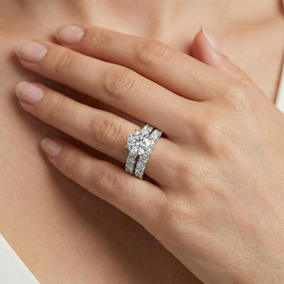 8.5CT Round Cut VVS Moissanite Six Prongs Engagement Ring Set