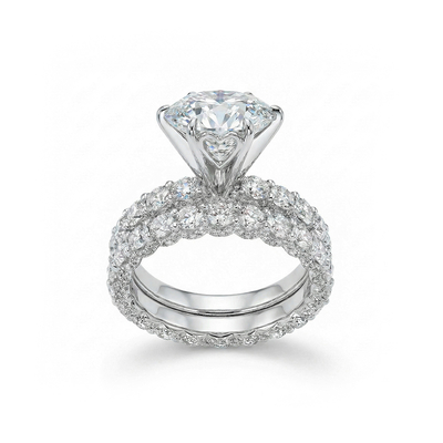 8.5CT Round Cut VVS Moissanite Six Prongs Engagement Ring Set