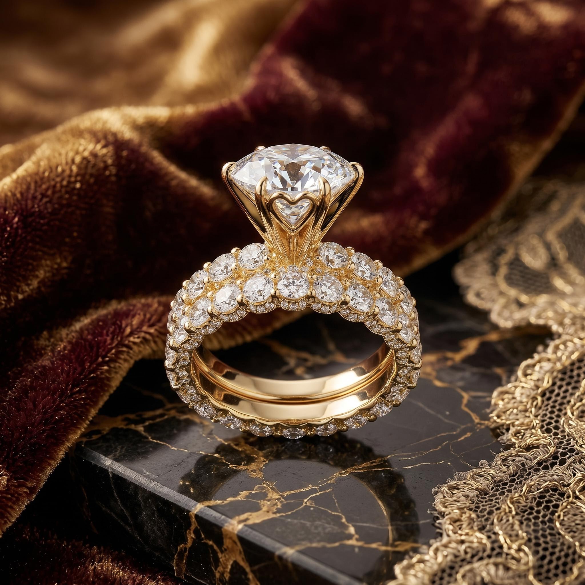 8.5ct. tw. Round Cut VVS Moissanite Six Prongs Engagement Ring Set 8.5ct. tw. Round Cut VVS Moissanite Six Prongs Engagement Ring Set
