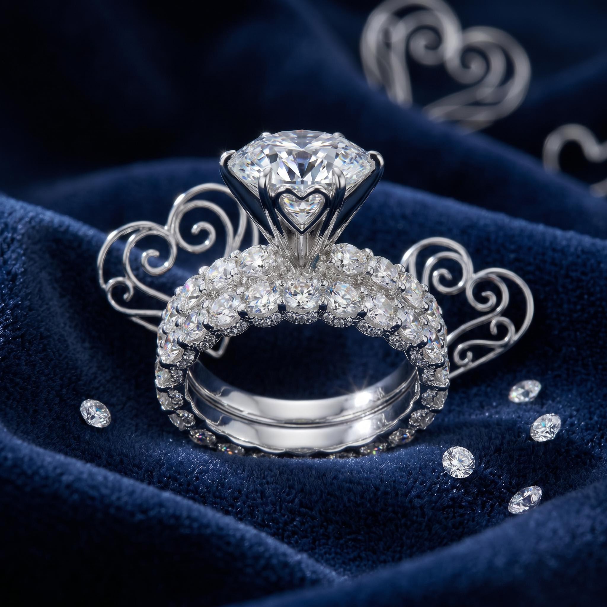 8.5ct. tw. Round Cut VVS Moissanite Six Prongs Engagement Ring Set 8.5ct. tw. Round Cut VVS Moissanite Six Prongs Engagement Ring Set