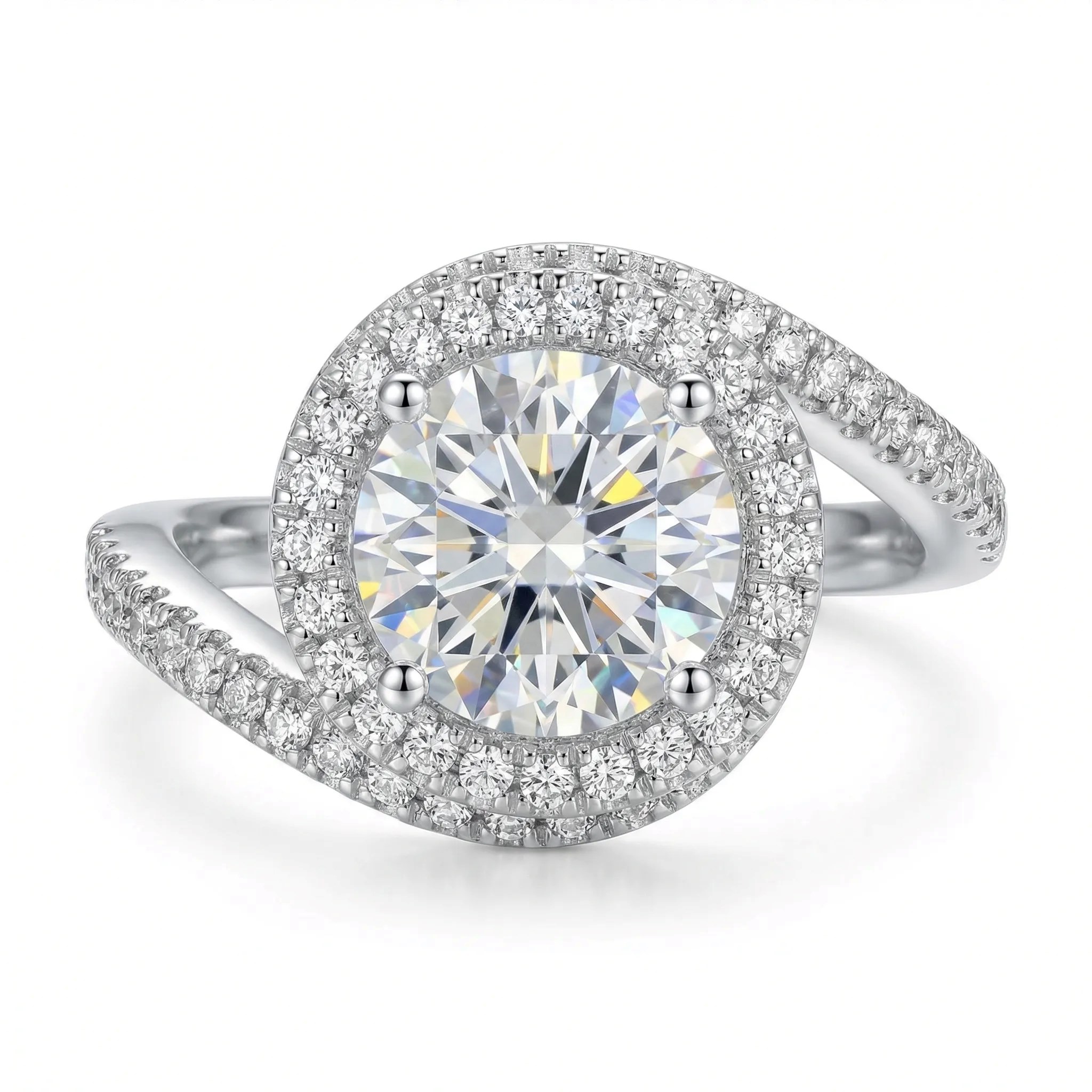 2.32ct. tw. Round Cut VVS Moissanite Twisting Halo Engagement Ring