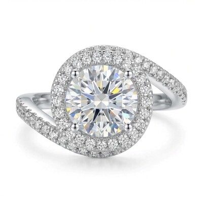 2.32CT Round Cut VVS Moissanite Twisting Halo Engagement Ring