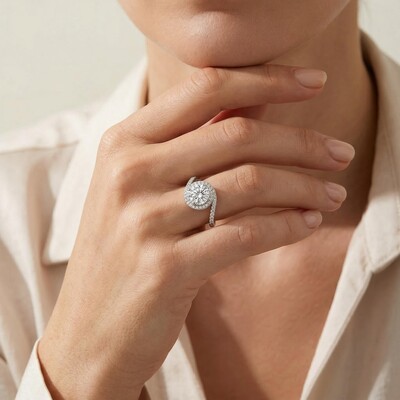 2.32CT Round Cut VVS Moissanite Twisting Halo Engagement Ring