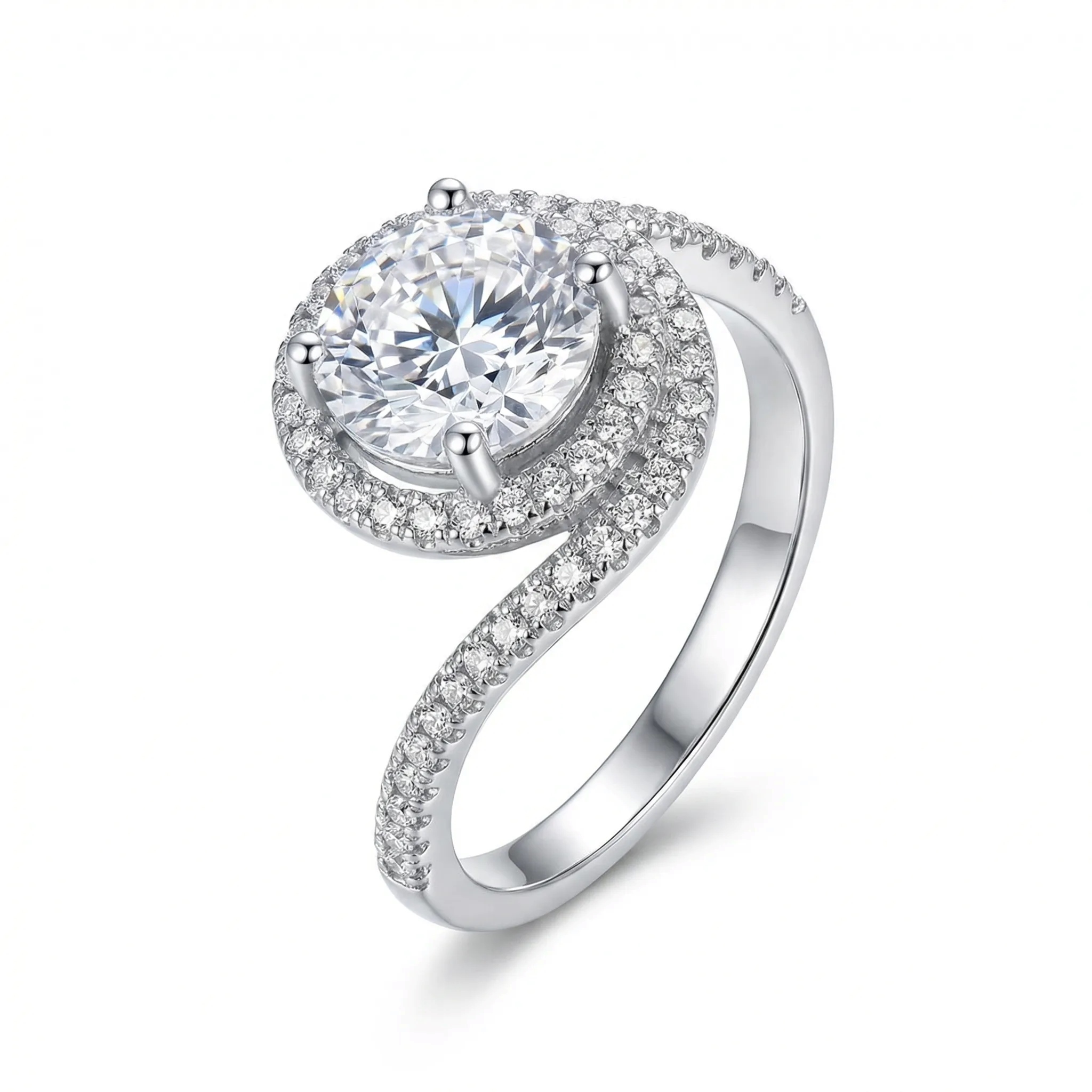 2.32ct. tw. Round Cut VVS Moissanite Twisting Halo Engagement Ring