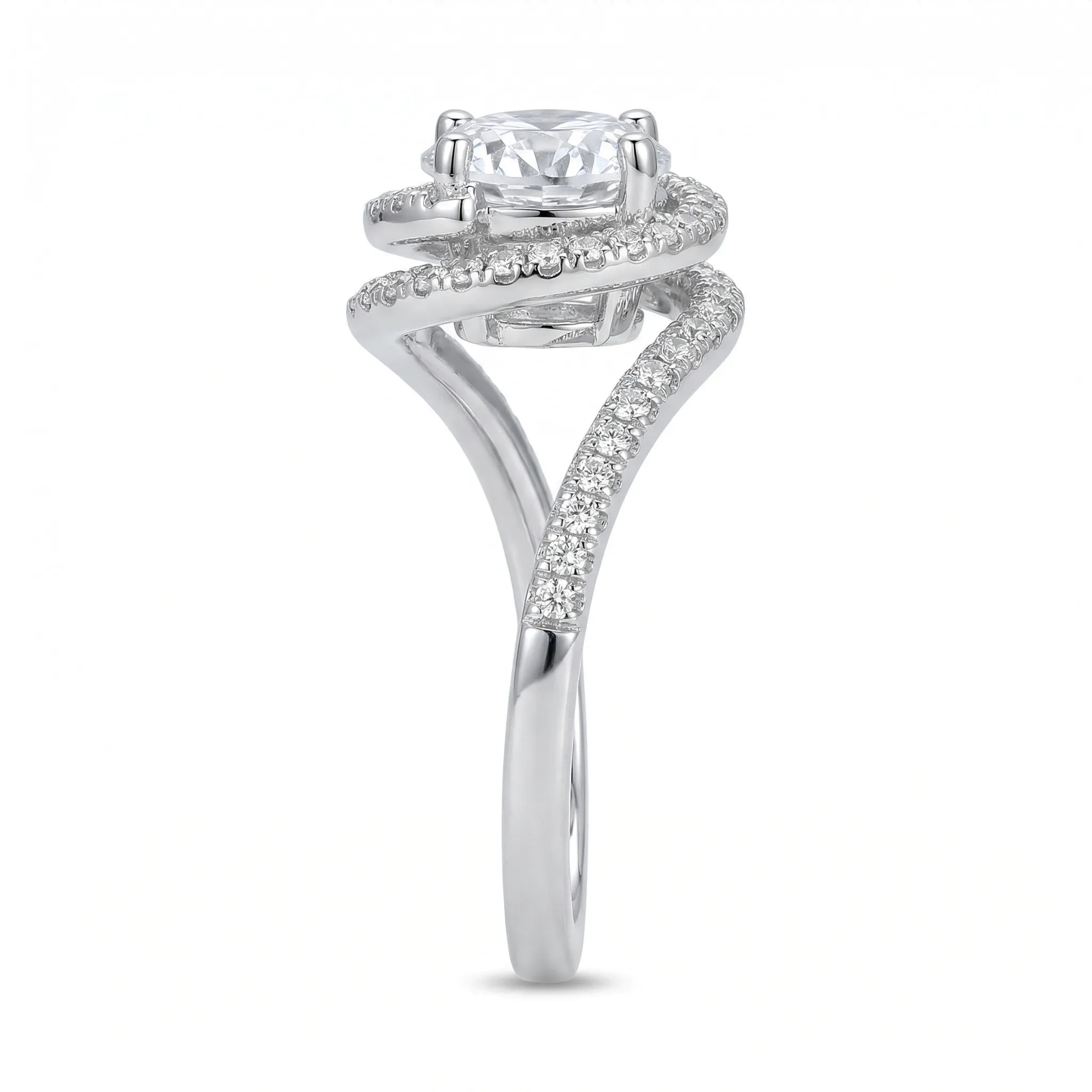 2.32ct. tw. Round Cut VVS Moissanite Twisting Halo Engagement Ring