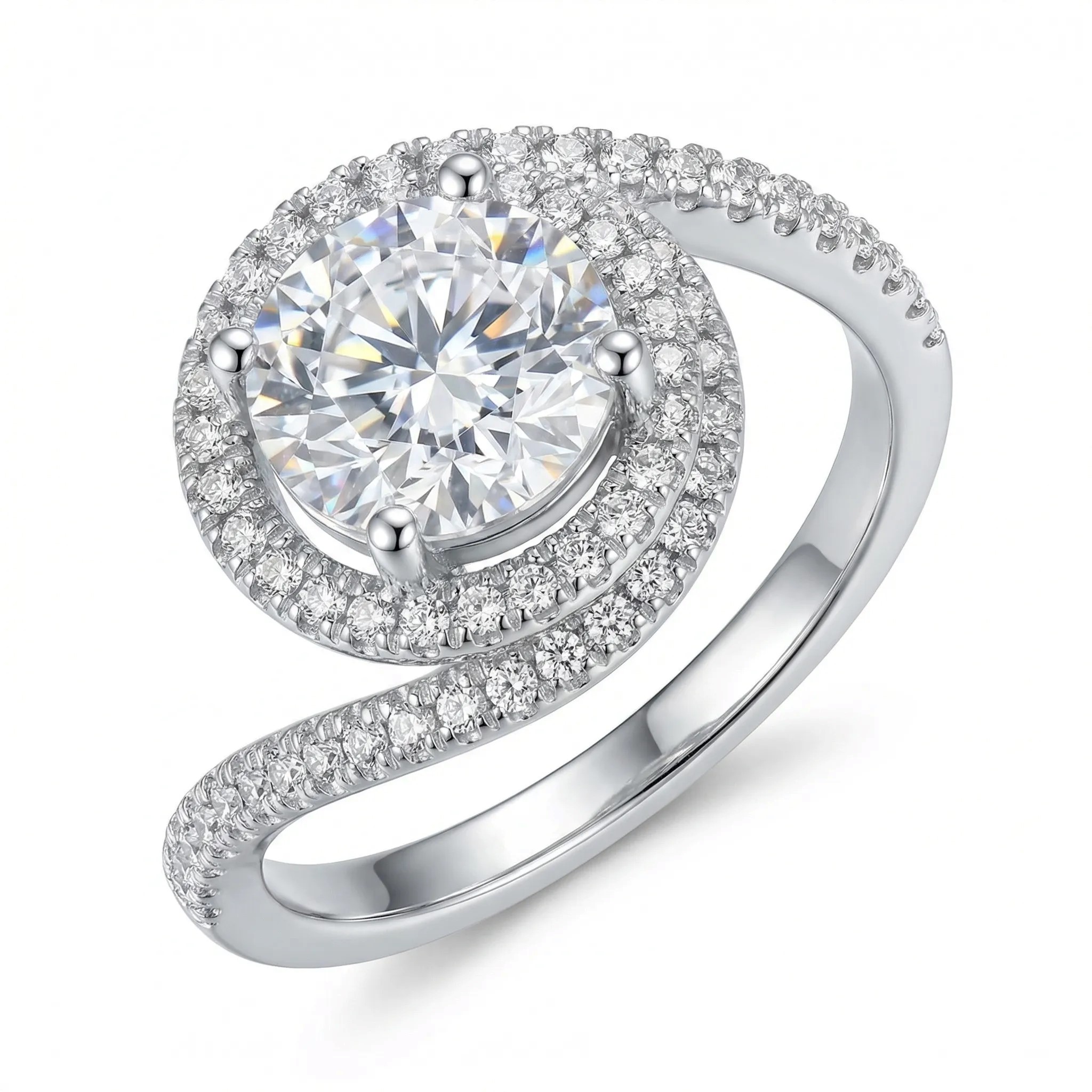 2.32ct. tw. Round Cut VVS Moissanite Twisting Halo Engagement Ring