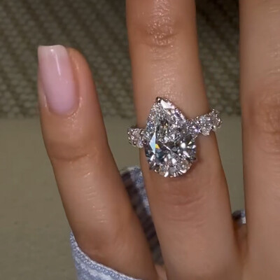 5.78CT Pear Cut VVS Moissante Pave Engagement Ring