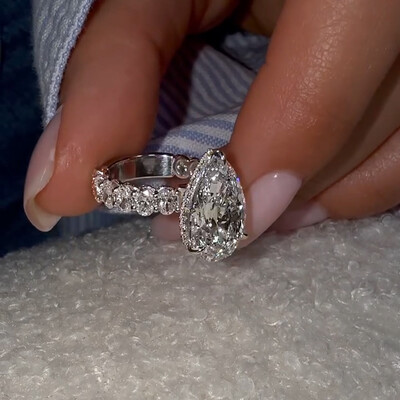 5.78CT Pear Cut VVS Moissante Pave Engagement Ring
