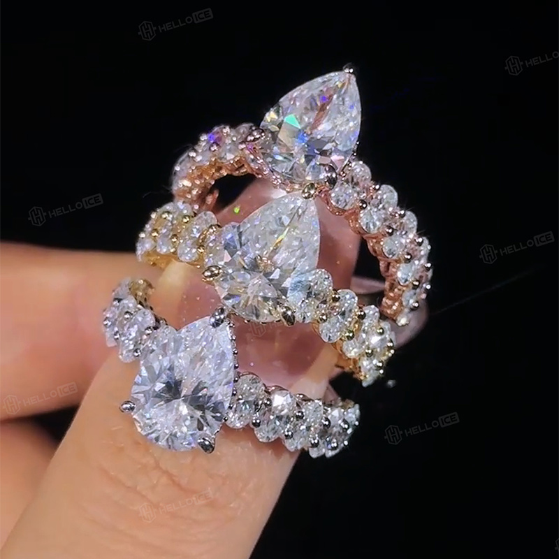 6.8CT Pear Cut VVS Moissanite Pave Engagement Ring