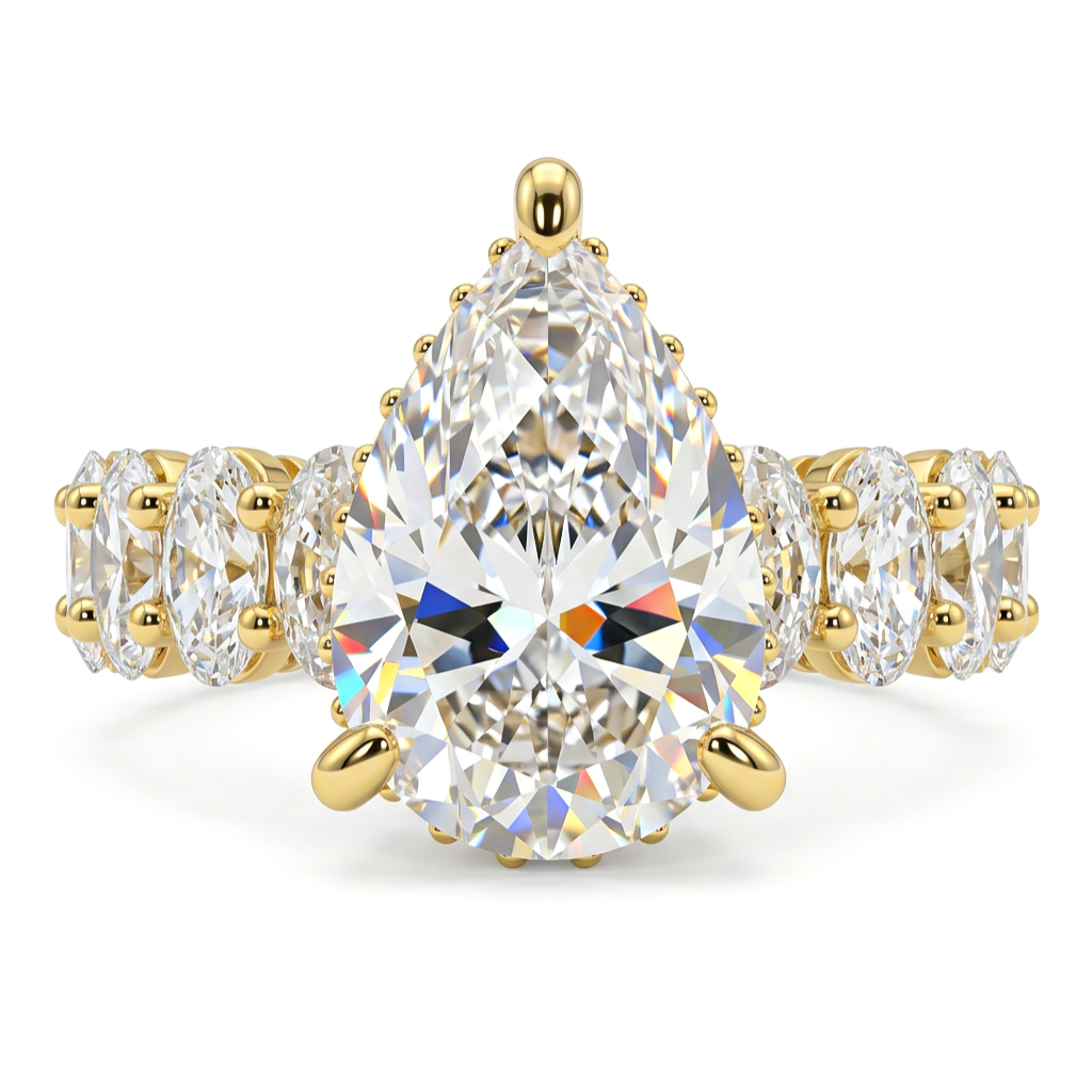 7.71ct. tw. Pear Cut VVS Moissanite Pave Engagement Ring