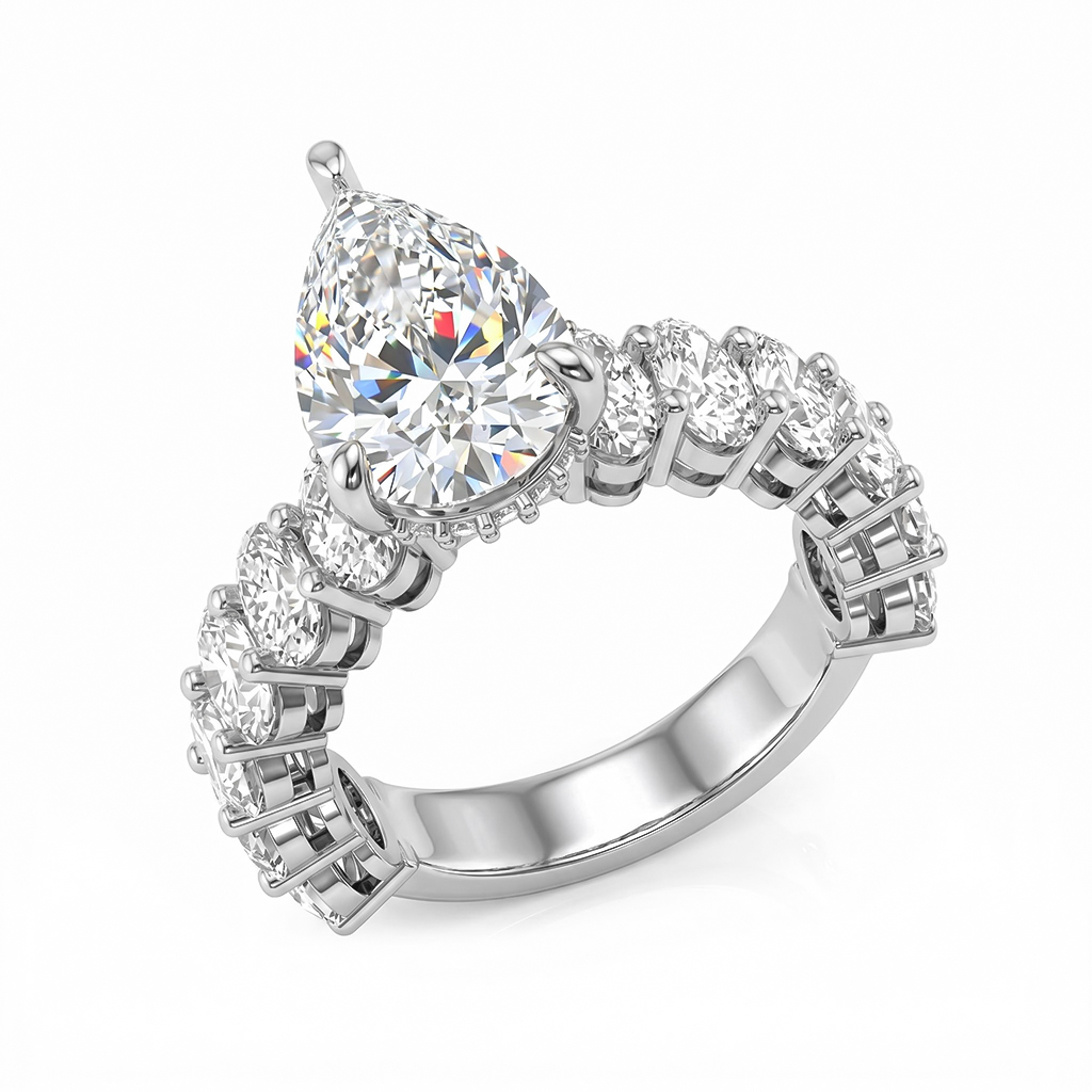 7.71ct. tw. Pear Cut VVS Moissanite Pave Engagement Ring