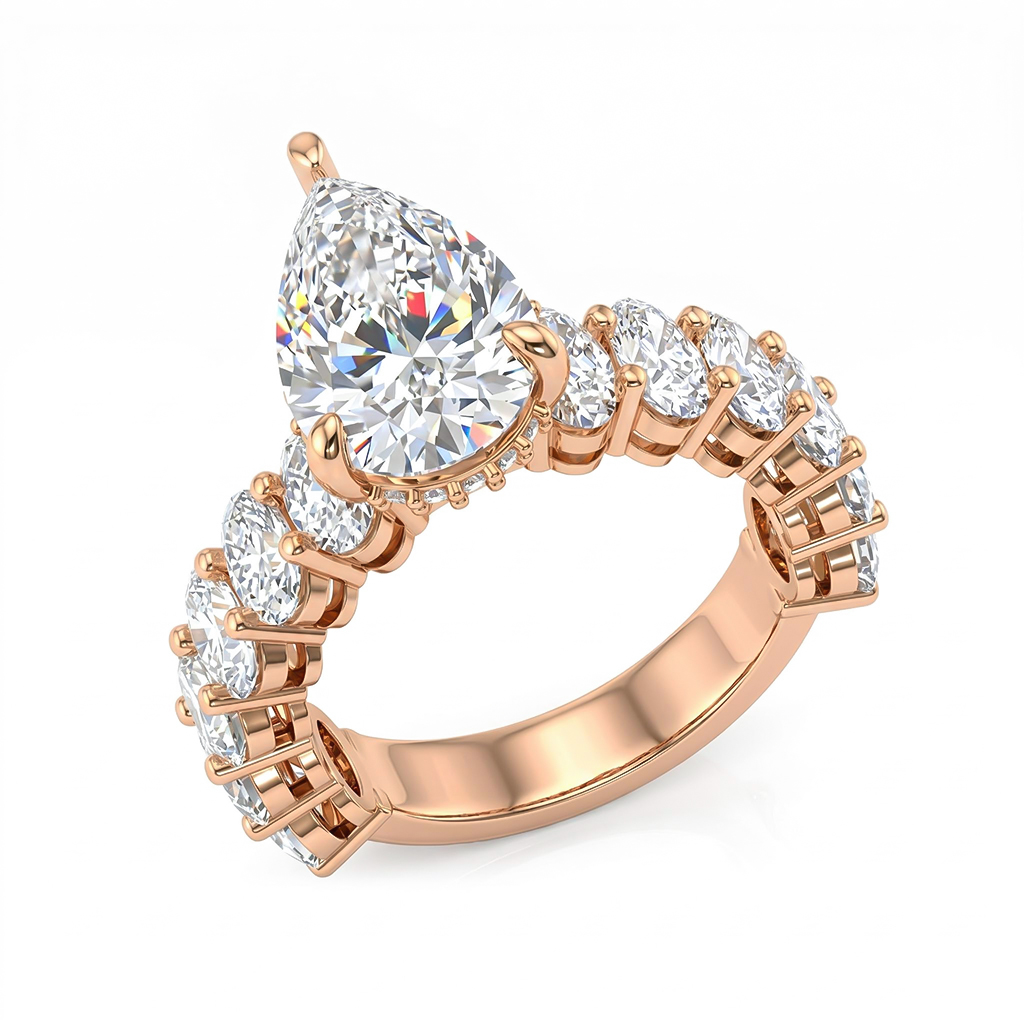 7.71ct. tw. Pear Cut VVS Moissanite Pave Engagement Ring