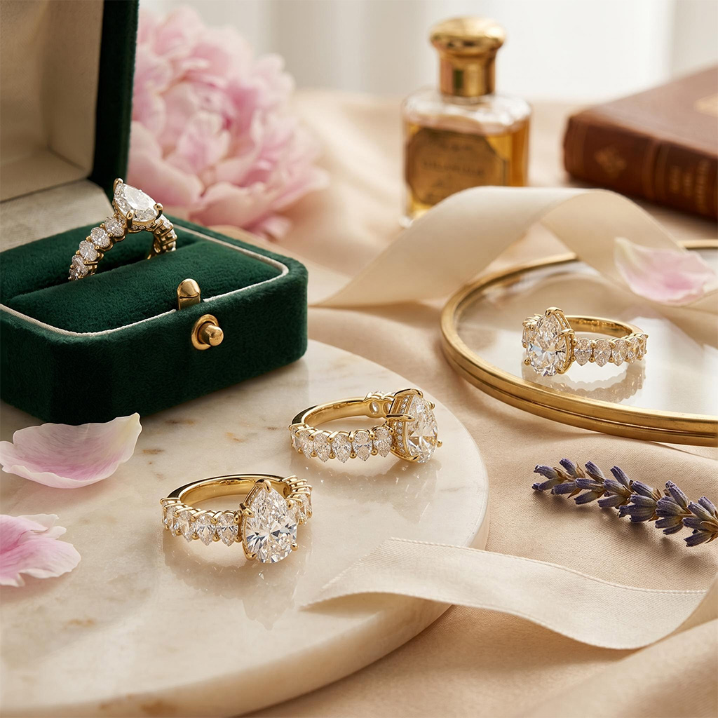 7.71ct. tw. Pear Cut VVS Moissanite Pave Engagement Ring