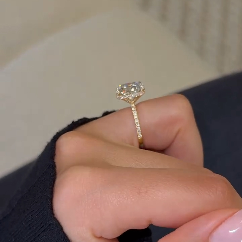 2.15CT Cushion Cut VVS Moissanite Pave Engagement Ring