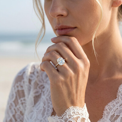2.6ct. tw. Cushion Cut VVS Moissanite Pave Engagement Ring
