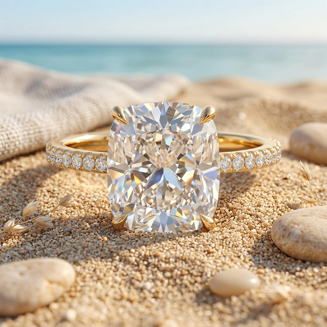 2.6ct. tw. Cushion Cut VVS Moissanite Pave Engagement Ring 2.6ct. tw. Cushion Cut VVS Moissanite Pave Engagement Ring