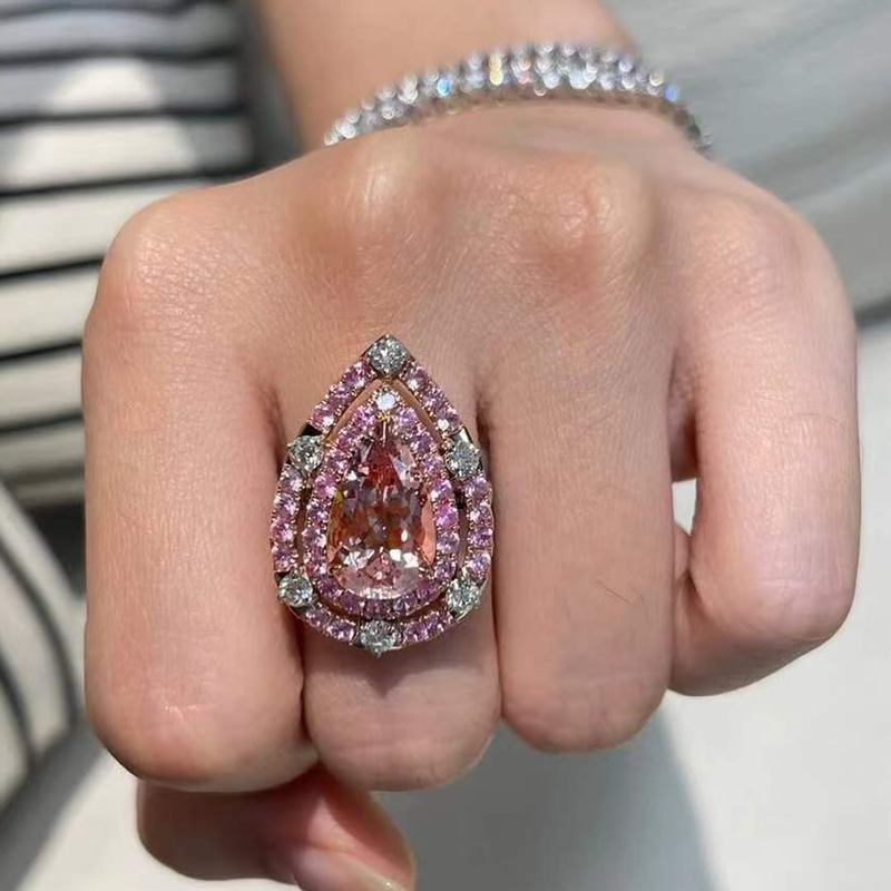 10.8CT Pink Pear Cut Gemstone Halo Engagement Ring 10.8CT Pink Pear Cut Gemstone Halo Engagement Ring
