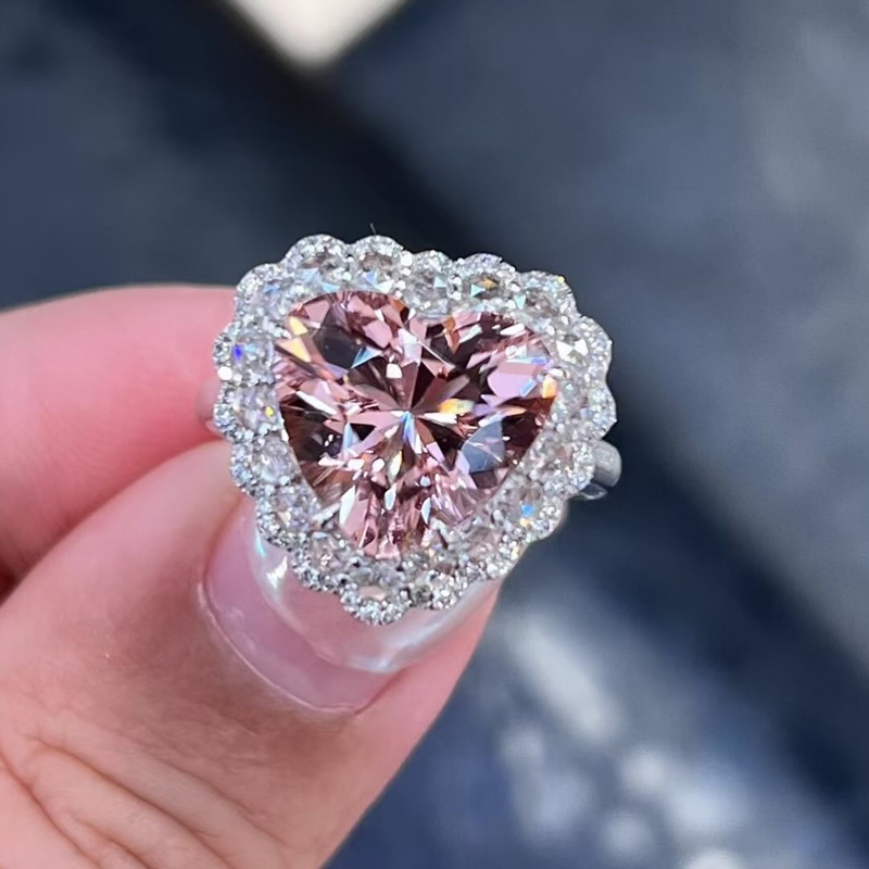 8.41CT Heart Cut Pink Gemstone Halo Engagement Ring