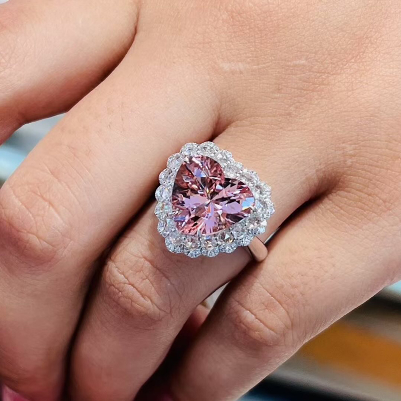 8.41CT Heart Cut Pink Gemstone Halo Engagement Ring