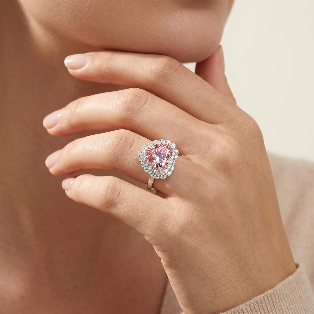 7.66ct. tw. Heart Cut Pink Gemstone Halo Engagement Ring