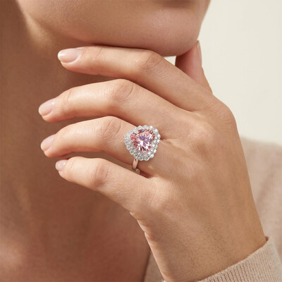7.66ct. tw. Heart Cut Pink Gemstone Halo Engagement Ring
