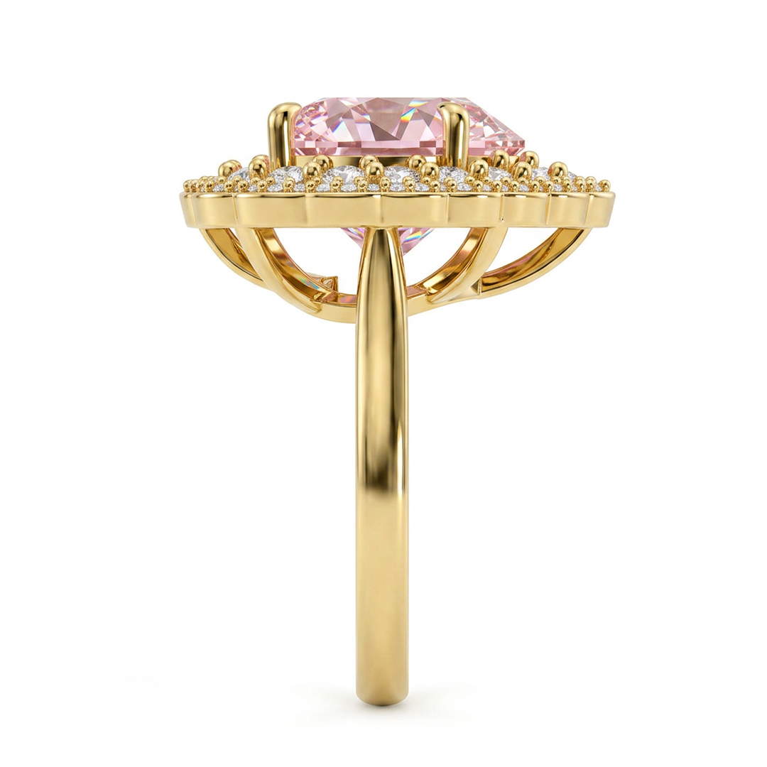 7.66ct. tw. Heart Cut Pink Gemstone Halo Engagement Ring