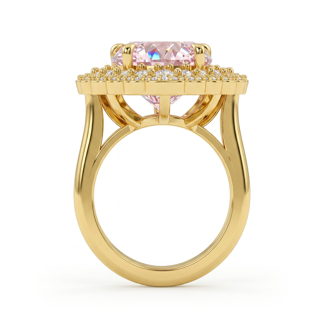 7.66ct. tw. Heart Cut Pink Gemstone Halo Engagement Ring