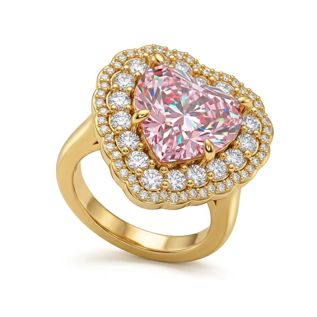 7.66ct. tw. Heart Cut Pink Gemstone Halo Engagement Ring