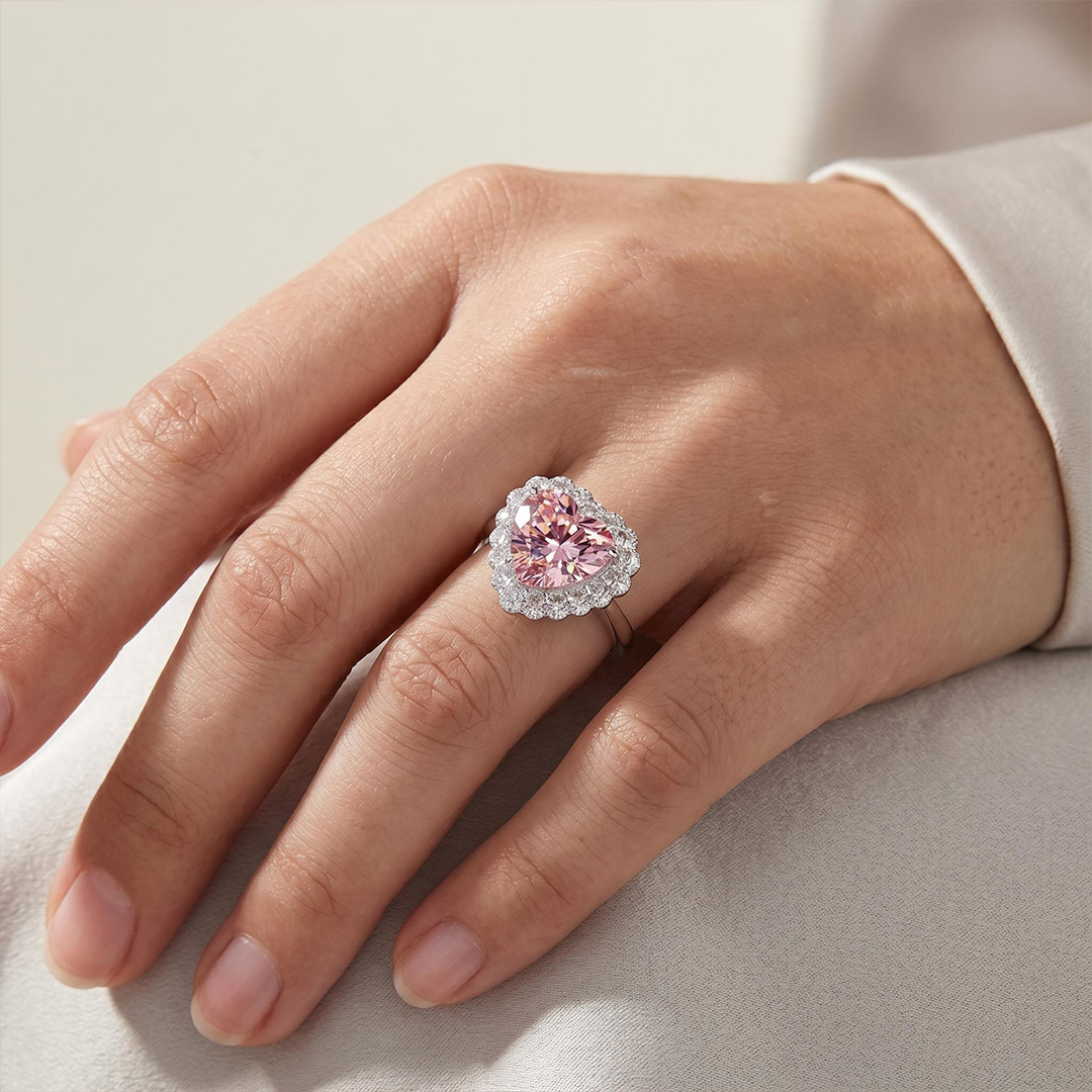 7.66ct. tw. Heart Cut Pink Gemstone Halo Engagement Ring