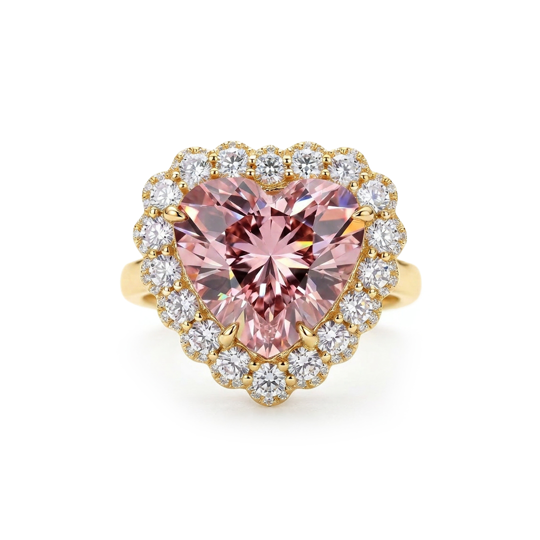 7.66ct. tw. Heart Cut Pink Gemstone Halo Engagement Ring