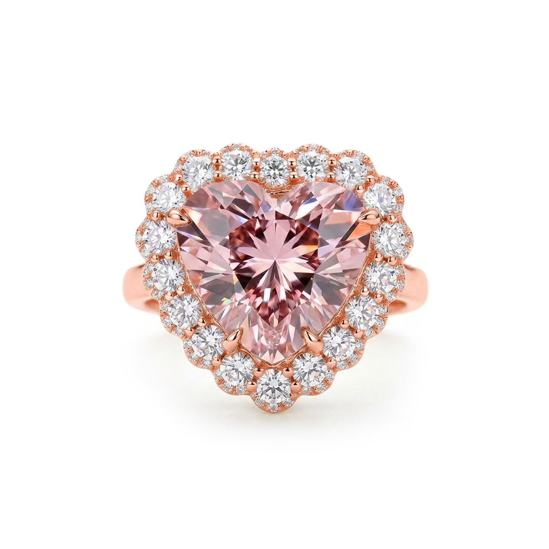 7.66ct. tw. Heart Cut Pink Gemstone Halo Engagement Ring