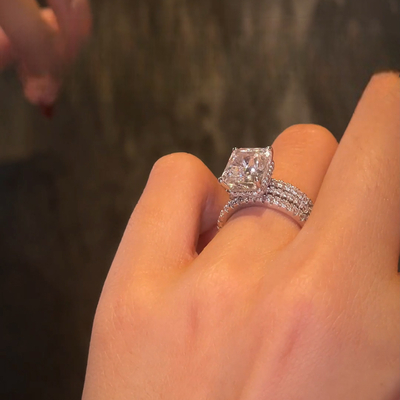 2.68CT Radiant Cut VVS Moissante Cluster Engagement Ring Set