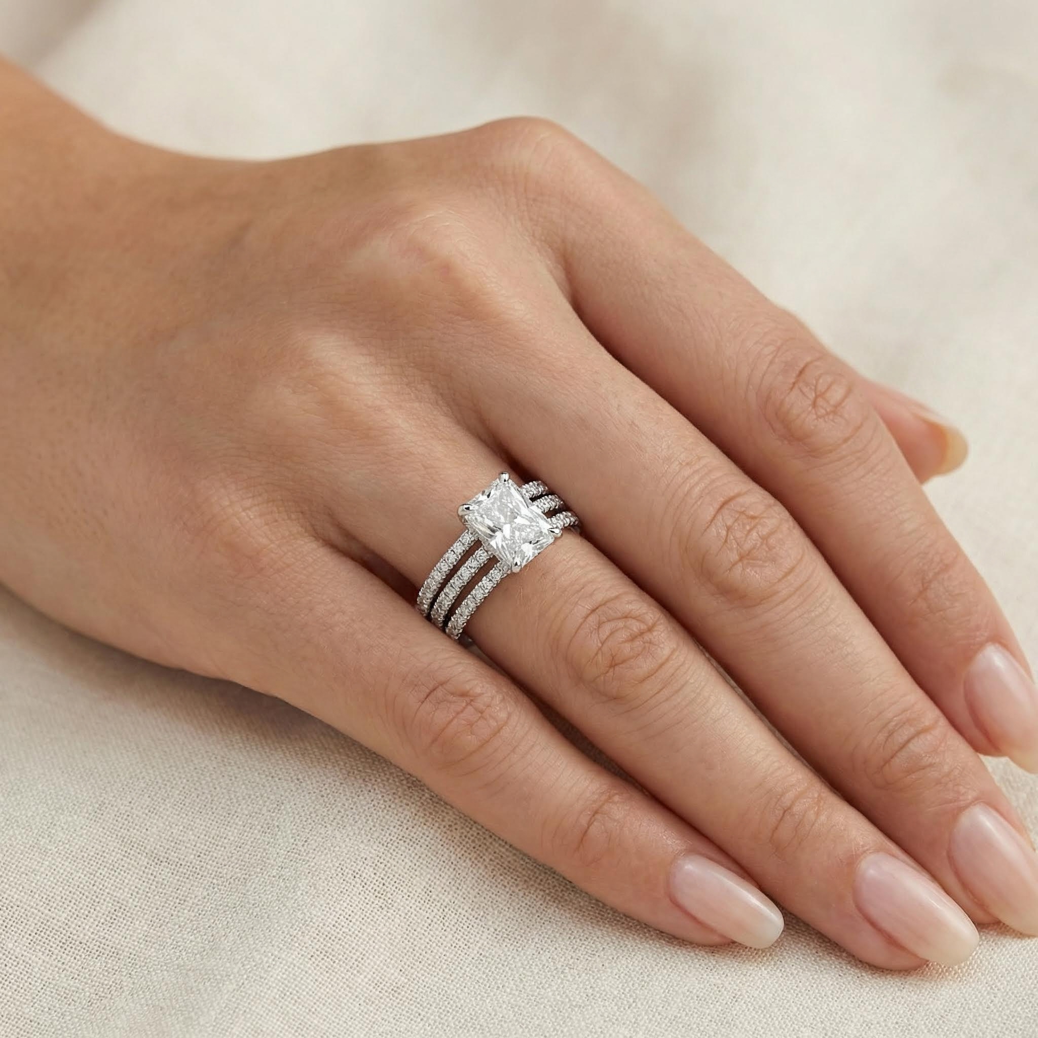 2.68ct TCW Radiant Cut VVS Moissanite Cluster Engagement Ring Set